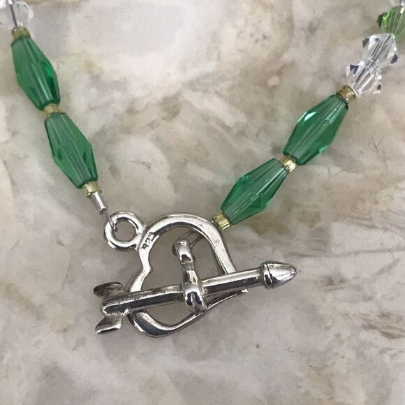 NEW - Sterling Silver & Austrian Crystals Bracelet Heart & Arrow Toggle Closure - Picture 2 of 4